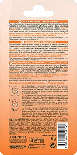 Garnier Skin Active Mascarilla de Tela Contorno de Ojos Anti-Fatiga y Anti-Ojeras con Ácido Hialurónico y Extracto de Naranja