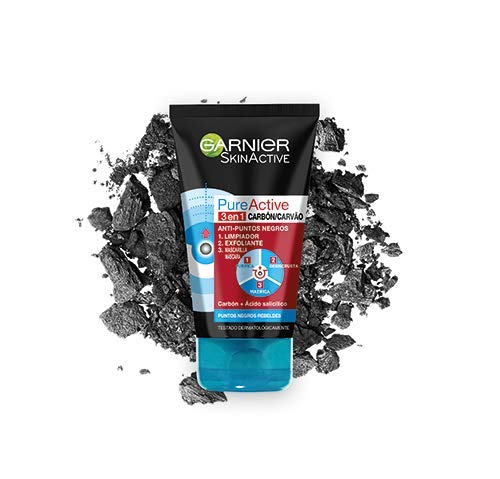 Garnier Skin Active - Pure Active, Gel Limpiador de Poros y Exfoliante Facial con Carbón 3 en 1, 150 ml
