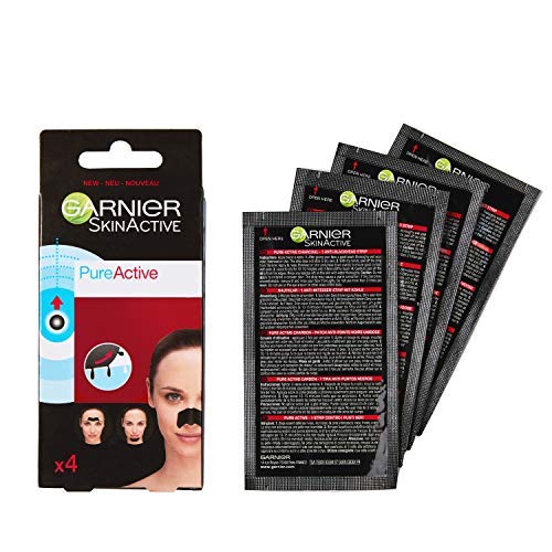 Garnier Skin Active - Pure Active Tiras de Carbón Anti Puntos Negros, Espinillas y Poros de la Nariz, 4 Tiras