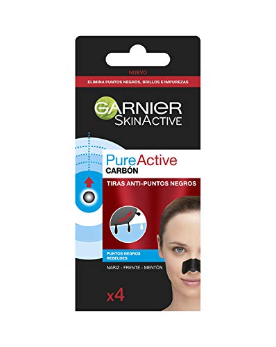 Garnier Skin Active - Pure Active Tiras de Carbón Anti Puntos Negros, Espinillas y Poros de la Nariz, 4 Tiras