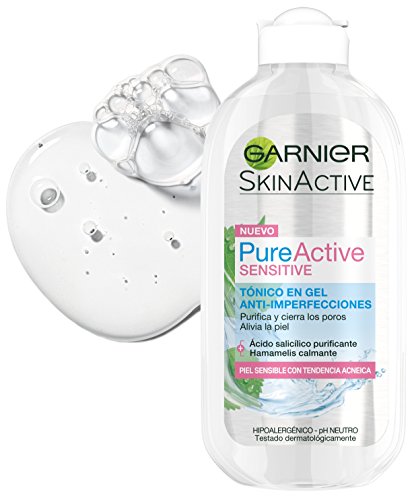 Garnier Skin Active - Pure Sensitive Tónico en Gel Anti Imperfecciones, para Piel Sensible con Tendencia Acnéica, 200 ml