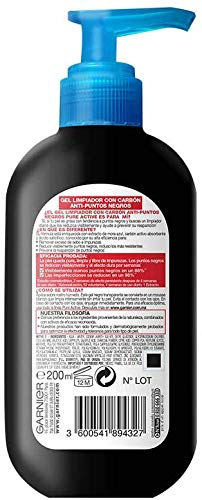 Garnier SkinActive - Gel Nettoyant Charbon Anti-Points Noirs Incrustés PureActive - 200 ml
