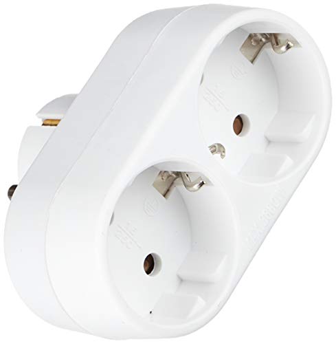 Garza Adaptador de enchufe doble frontal con toma de tierra, 2 tomas, color blanco