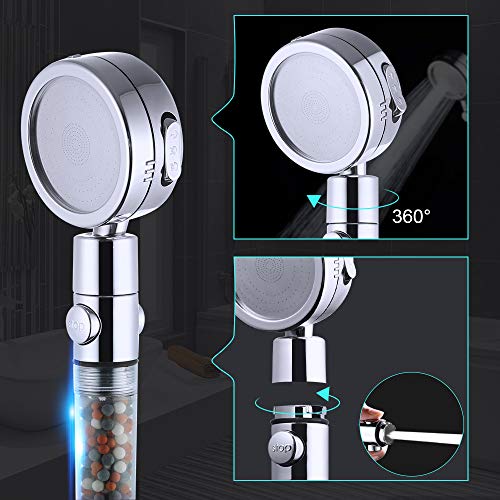 GAVAER Alcachofa de Ducha Con Manguera de 2 m, Rotación de 360 °， 3 Modos de Pulverización Cabezal de Ducha con Doble Filtración, 40% de Ahorro de Agua Cabezal de Ducha