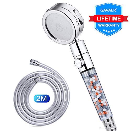GAVAER Alcachofa de Ducha Con Manguera de 2 m, Rotación de 360 °， 3 Modos de Pulverización Cabezal de Ducha con Doble Filtración, 40% de Ahorro de Agua Cabezal de Ducha
