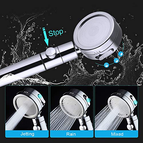 GAVAER Alcachofa de Ducha, Ducha de mano con 2m manguera, cabezal de ducha con 4 Modos de Spray de Agua, Con función de purificación de agua,Rotación de 360 °, Ahorro de Agua para Baño.