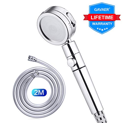 GAVAER Alcachofa de Ducha, Ducha de mano con 2m manguera, cabezal de ducha con 4 Modos de Spray de Agua, Con función de purificación de agua,Rotación de 360 °, Ahorro de Agua para Baño.