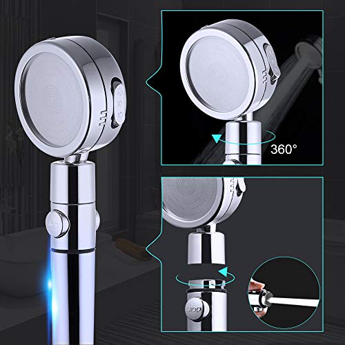 GAVAER Alcachofa de Ducha, Ducha de mano con 2m manguera, cabezal de ducha con 4 Modos de Spray de Agua, Con función de purificación de agua,Rotación de 360 °, Ahorro de Agua para Baño.