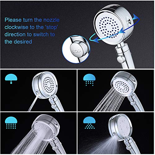GAVAER Alcachofa de Ducha, Ducha de mano con 2m manguera, cabezal de ducha con 5 Modos de Spray de Agua, Ducha de Mano Alta Presión Universal Extraíble Rotación de 360 °, Ahorro de Agua para Baño.