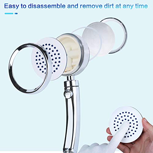 GAVAER Alcachofa de Ducha, Ducha de mano con 2m manguera, cabezal de ducha con 5 Modos de Spray de Agua, Ducha de Mano Alta Presión Universal Extraíble Rotación de 360 °, Ahorro de Agua para Baño.