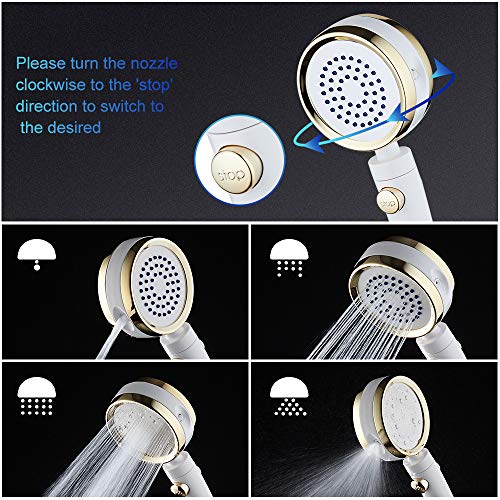 GAVAER Alcachofa de Ducha, Ducha de mano con 2m manguera, cabezal de ducha con 5 Modos de Spray de Agua, Ducha de Mano Alta Presión Universal Extraíble Rotación de 360 °, Ahorro de Agua para Baño.