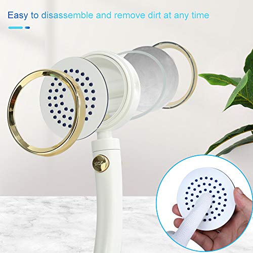 GAVAER Alcachofa de Ducha, Ducha de mano con 2m manguera, cabezal de ducha con 5 Modos de Spray de Agua, Ducha de Mano Alta Presión Universal Extraíble Rotación de 360 °, Ahorro de Agua para Baño.