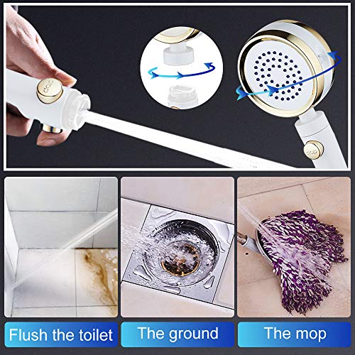 GAVAER Alcachofa de Ducha, Ducha de mano con 2m manguera, cabezal de ducha con 5 Modos de Spray de Agua, Ducha de Mano Alta Presión Universal Extraíble Rotación de 360 °, Ahorro de Agua para Baño.