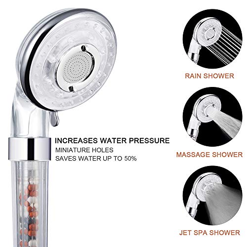 GAVAER Alcachofa Ducha, 3 Modos Alcachofa de Ducha de Lones Alta Presion, Filtered Ducha de Mano con Bolas Minerales, Ablanda el Agua Dura, 50% Ahorro de Agua Cabeza de Ducha, 200% Alta Presion.