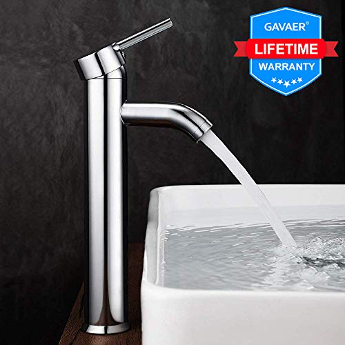 GAVAER Grifo de Lavabo, Grifo de Baño Alta Calidad Grifo de Lavabo, Alto Lavabo Práctico Monomando Grifo, Válvula De Cerámica,Grifo Mezclador Agua Fría y Caliente, Latón Cromado Grifos Fregadero.