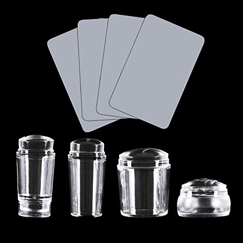 GCOA Stamping Nail Art Imagen Set- 4pcs claro silicona Jelly Juego de con 4 rascadores Manicura Nail Art Sellos herramienta de impresión