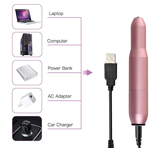 GeekerChip Lima de Uñas Eléctrica,Set Profesional de Eléctrico para Uñas para Manicura y Pedicura,Portátil USB con 20000 RPM para La Familia, el Salón y los Viajes(Rosa)