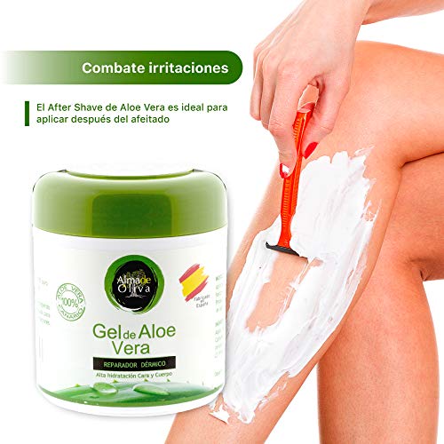 Gel Aloe vera 100% de Canarias crema hidratante natural 500 ml para la piel irritada por el depilado y afeitado/Quemaduras solares y picadura de insectos. Uso Facial y Corporal