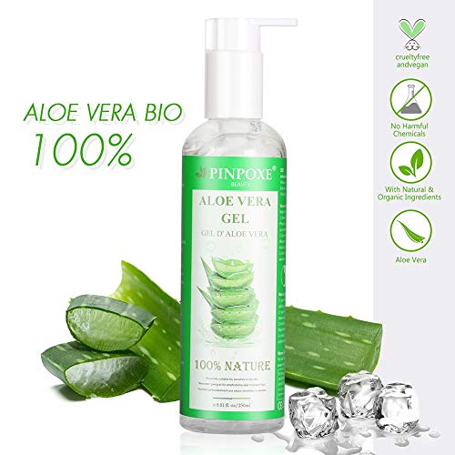 Gel de Aloe Vera, 100% Orgánico Aloe Vera Gel de Crema Hidratante con Ácido Hialurónico y Vitamina C, Para Pieles Secas y Quemadas Por el Sol, Gel Hidratante Antiinflamatorio Anti-Edad, 250 ml