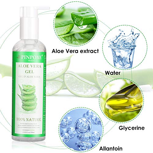 Gel de Aloe Vera, 100% Orgánico Aloe Vera Gel de Crema Hidratante con Ácido Hialurónico y Vitamina C, Para Pieles Secas y Quemadas Por el Sol, Gel Hidratante Antiinflamatorio Anti-Edad, 250 ml