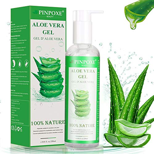 Gel de Aloe Vera, 100% Orgánico Aloe Vera Gel de Crema Hidratante con Ácido Hialurónico y Vitamina C, Para Pieles Secas y Quemadas Por el Sol, Gel Hidratante Antiinflamatorio Anti-Edad, 250 ml