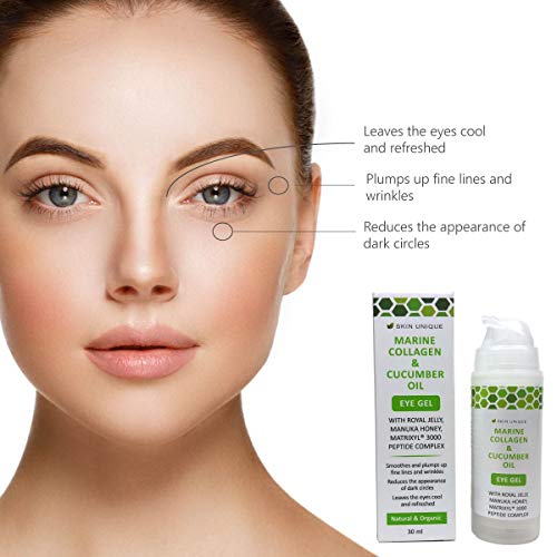 Gel de marino para colágeno y aceite de pepino 30 ml - Crema hidratante y antiarrugas natural y orgánica con miel de manuka, jalea real, matrixil y ácido hialurónico