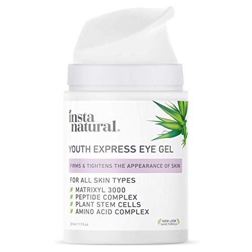 Gel para Ojos Antiedad InstaNatural - Combate arrugas, ojeras, líneas finas y enrojecimiento - Enriquecido con Ácido Hialurónico para un cuidado de biocalidad - También para hombres - 50 ml