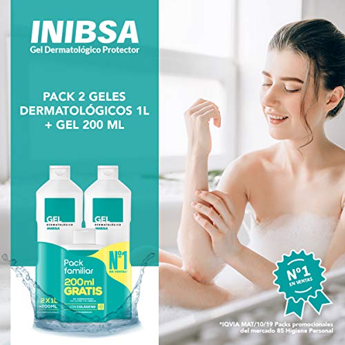 Geles Inibsa - Gel de ducha para el cuidado de la piel y el cabello, Ahorro Pack Dermatológico 2x1L + gel 200ml