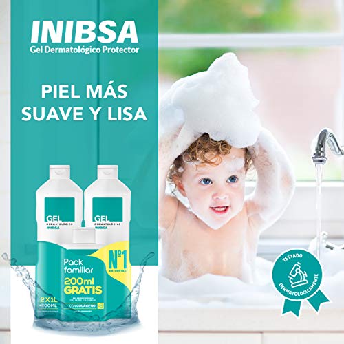 Geles Inibsa - Gel de ducha para el cuidado de la piel y el cabello, Ahorro Pack Dermatológico 2x1L + gel 200ml