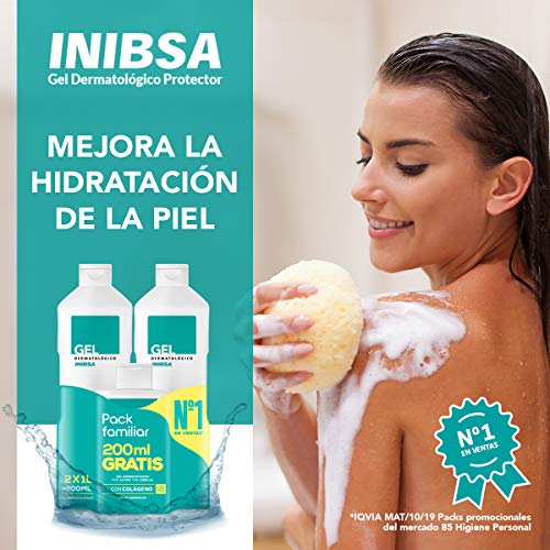 Geles Inibsa - Gel de ducha para el cuidado de la piel y el cabello, Ahorro Pack Dermatológico 2x1L + gel 200ml