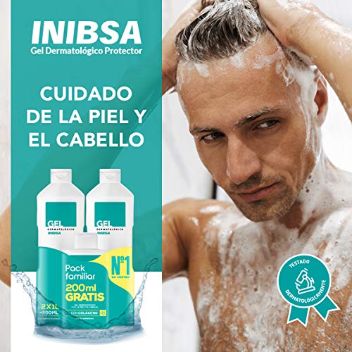 Geles Inibsa - Gel de ducha para el cuidado de la piel y el cabello, Ahorro Pack Dermatológico 2x1L + gel 200ml