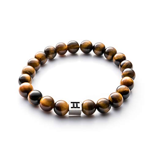 Gemini Pulsera Hombre De Piedra De Ojo De Tigre - Son Bolas De 8mm Talla Adjustable - Estas Pulseras Hombres Da Energia Y Suerte - Joyas Preciosa