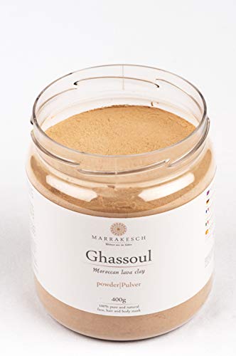 Ghassoul Rhassoul Polvo 400g | Arcilla roja marroquí para usar como mascarilla para la limpieza facial | Peeling natural para la cara y el cabello | Arcilla limpiadora para el cuidado personal.