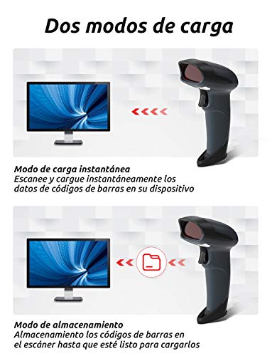 GHB Lector Codigo Barras Inalámbrico Escáner de Codigo de Barras 2000mAh Pistola Codigo de Barra con Receptor Inalambrico y Cable USB Compatible de Windows, Android, iOS