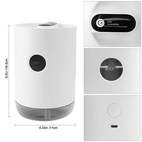 Gifort Humidificador Ultrasónico, Humidificador de Niebla de 1000 ml Difusor de USB, Humidificador de Interior Ultra Silencioso Funcionamiento Silencioso para Hogar, Oficina 8h de Trabajo Blanco