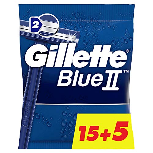 Gillette BlueII Maquinillas desechables para hombre, dos hojas de afeitar, cabezal fijo - Pack de 15+5