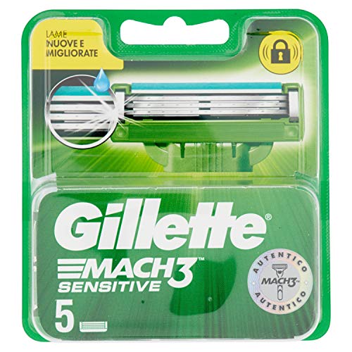 Gillette Mach 3 Cuchillas de Recambio para Maquinilla de Afeitar Piel Sensible 5 Unidades