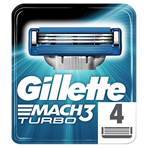 Gillette Mach 3 Turbo Maquinilla de Afeitar, 4 Recambios, con Hojas más Fuertes que el Acero