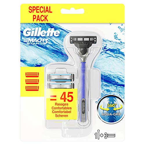 Gillette Mach3 Start Maquinilla + 2 Hojas, con mango Aqua-Grip para un control total incluso en mojado
