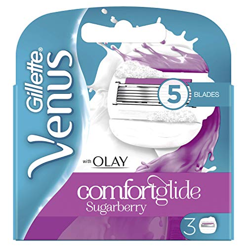 Gillette Venus ComfortGlide con Olay Sugarberry Recambios para Maquinilla de Mujer, con Bandas Hidratantes Activadas con Agua, 3 Unidades
