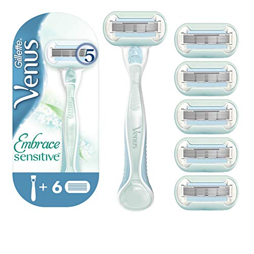 Gillette Venus Embrace Sensitive Maquinilla de Afeitar Mujer + 5 Cuchillas de Recambio
