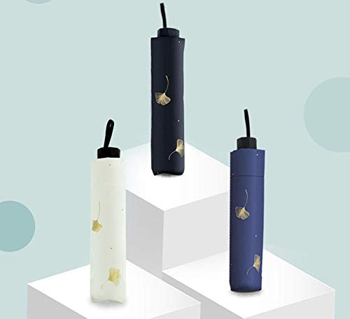 Ginkgo - Paraguas plegable de poliéster con impresión bronceadora, con pegamento negro, 8 marco de acero hueso, resistente al viento, suministros escolares Azul azul