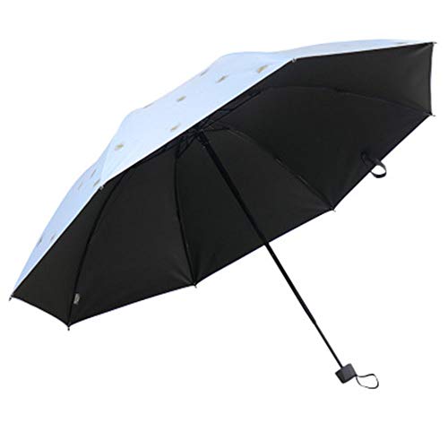 Ginkgo - Paraguas plegable de poliéster con impresión bronceadora, con pegamento negro, 8 marco de acero hueso, resistente al viento, suministros escolares Azul azul