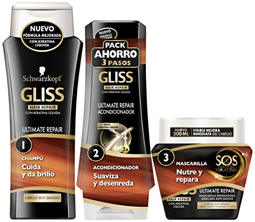 Gliss - Champú 250ml + Acondicionador 200ml + Mascarilla 300ml - Ultimate Repair - Schwarzkopf