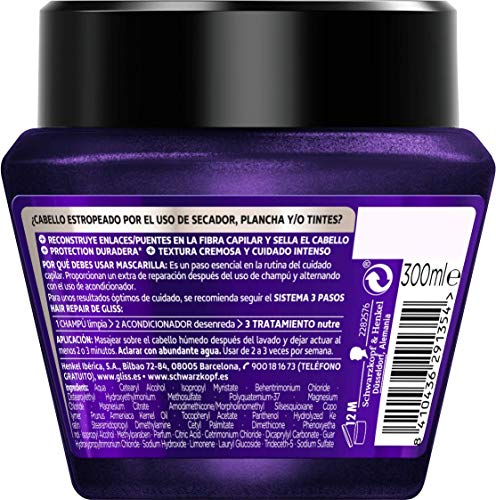 Gliss - Mascarilla Fiber Therapy para cabello sobreprocesado (plancha y/o tinte) - 300 ml