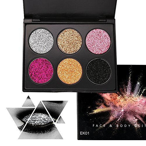 Glitter Polvo Paleta de Maquillaje Profesional, KRABICE 6 Colores Purpurina Gel Arte de Uñas Decoración cara cuerpo labios sombra de ojos maquillaje con purpurina Maquillaje de Ojos Sombra - #1