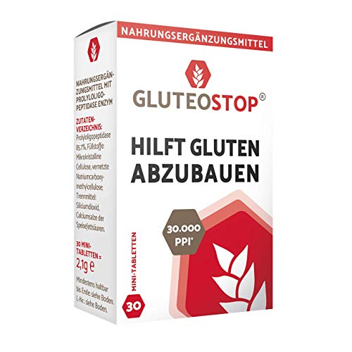 GluteoStop® - ayuda a descomponer el gluten - 30 mini tabletas - sensibilidad al gluten - dieta sin gluten - enzima gluten