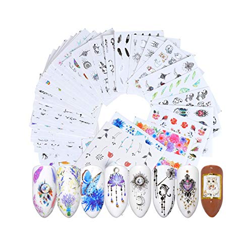 Gobesty Pegatinas uñas Navideñas, 40 Hojas Conjunto de pegatinas de arte de uñas pegatinas uñas al agua para niñas mujeres DIY salón de uñas para principiantes