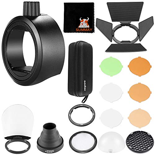 Godox S-R1 Flash Adaptador con Godox AK-R1Accesorios Redondos para Godox V860II, V850II, TT685, TT600 Series Flash de cámara y Canon, Nikon, Sony, etc. Flash de cámara