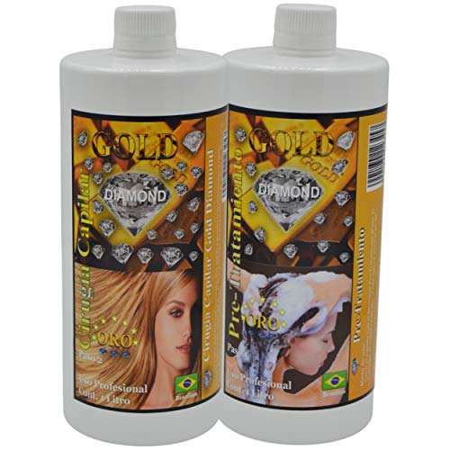 GOLD DIAMOND - Cirugia Capilar - Kit Ahorro de Alisado Brasileño - Hidrata, restaura el cabello a base de Keratina, Ampollas, Vitaminas y Extractos naturales - Resultado profesional en casa